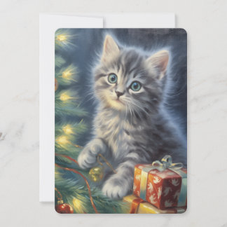 Gray Kitten Christmas  Holiday Card