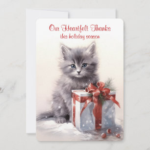 Gray Kitten Christmas Watercolor Holiday Card