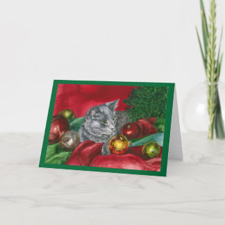 Gray Kitten - Holiday, Christmas Card