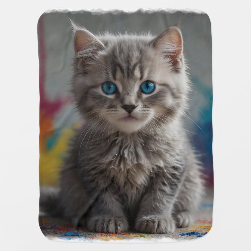 Gray Kitten in Art Studio Baby Blanket