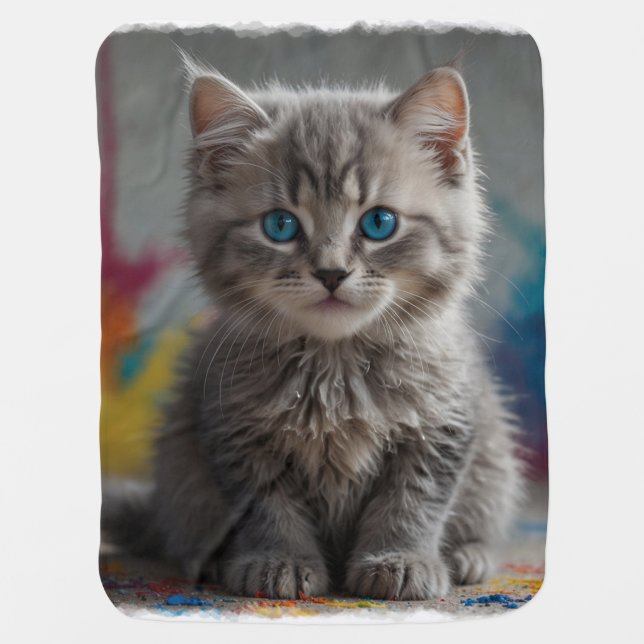 Gray Kitten in Art Studio Baby Blanket (Front)