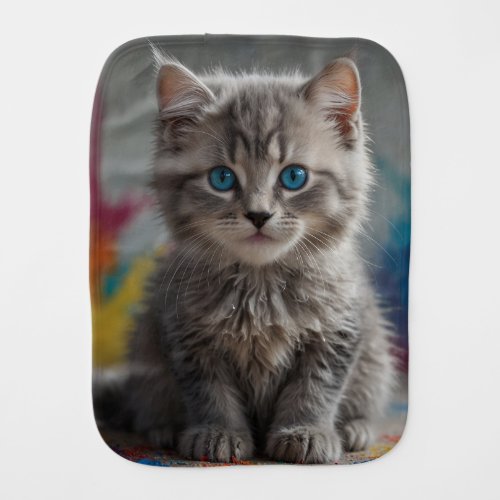 Gray Kitten in Art Studio Baby Burp Cloth