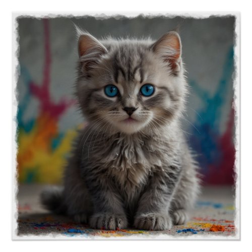 Gray Kitten in Art Studio Poster