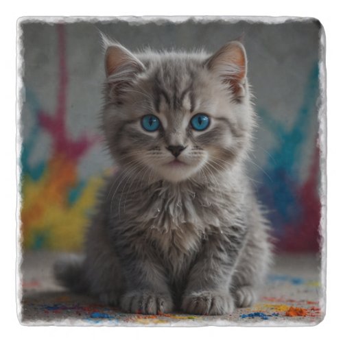 Gray Kitten in Art Studio Trivet