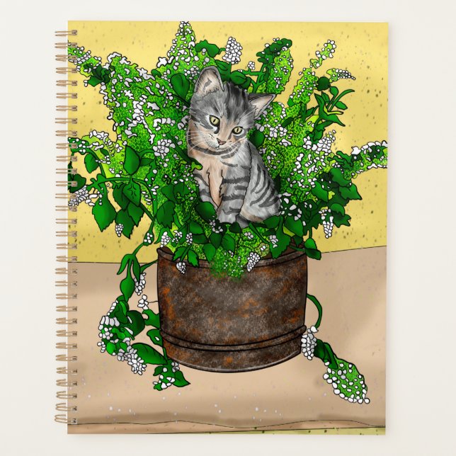 Gray Kitten in Bucket of Catnip    Planner (Front)