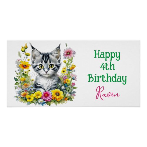Gray Kitten Themed  Girls Birthday Party Invite Poster