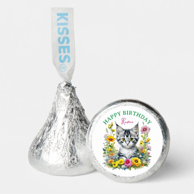 Gray Kitten Themed  Girl's Birthday Personalized Hershey®'s Kisses® (Front)