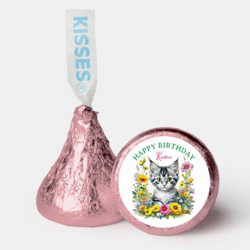 Gray Kitten Themed  Girls Birthday Personalized Hersheys Kisses