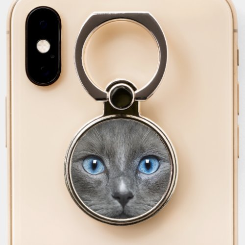 Gray Kitty   Bright Blue Eyes Phone Ring Stand