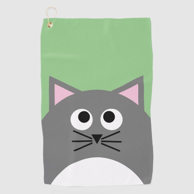 Gray Kitty Cat Golf Towel (Front)