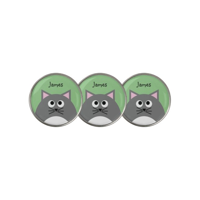 Gray Kitty Cat Personalized Golf Ball Marker (3 Up)