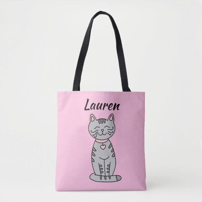 Gray Kitty Cat Personalized  Tote Bag (Front)