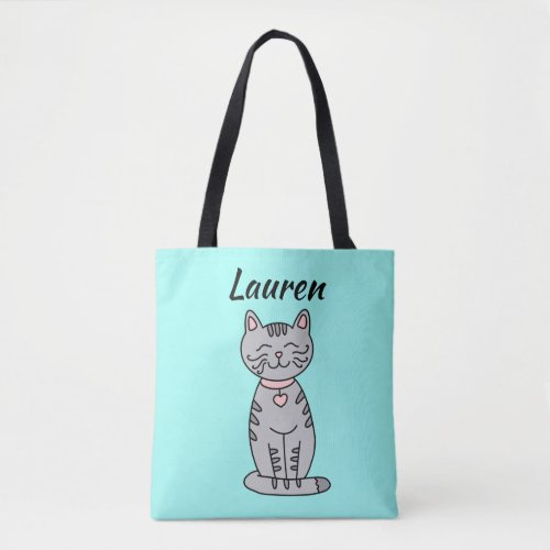 Gray Kitty Cat Personalized Tote Bag