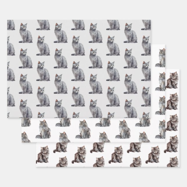 Gray Kitty Cats Wrapping Paper Sheets (Set)