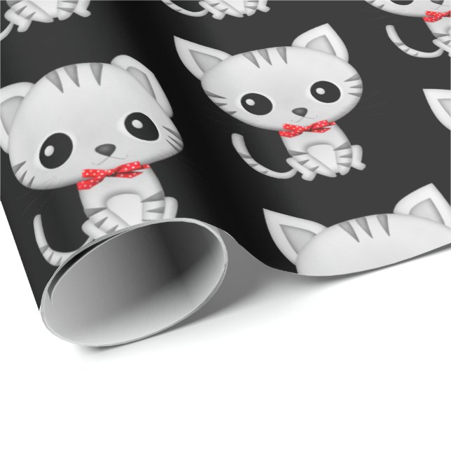 Gray kitty on black wrapping paper (Roll Corner)