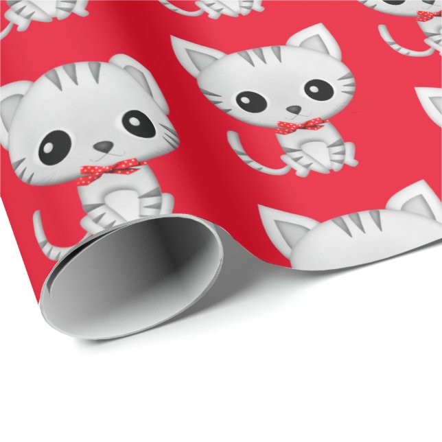 Gray kitty on red wrapping paper (Roll Corner)