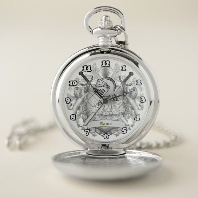 Gray Knight Family Crest Surname Pocket Watch (Inside)