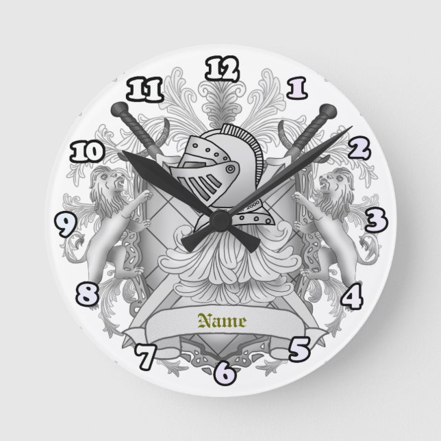 Gray Knight Family Crest Surname Round Clock (Front)