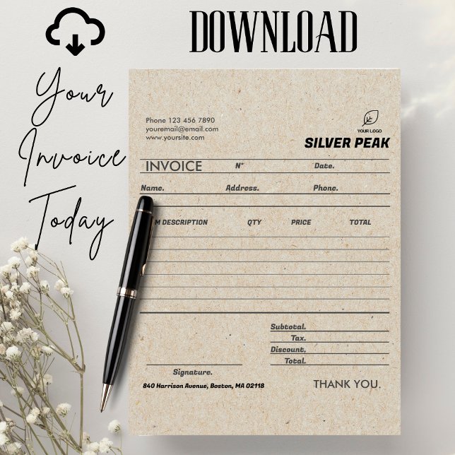 Gray Kraft Invoice Sales Receipt Small Business Card (invoice sales receipt small business modern minimalist client invoice logo service invoice, digital )