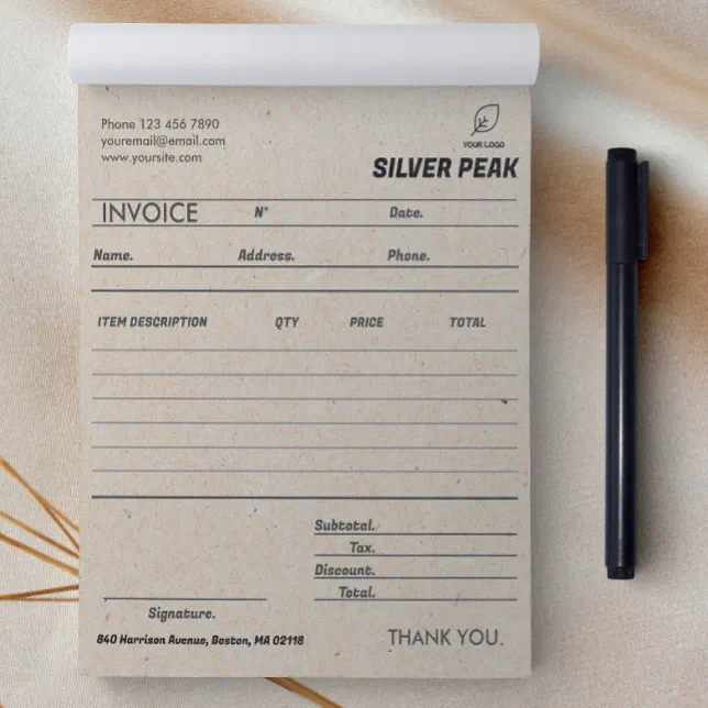 Gray Kraft Invoice Sales Receipt Small Business Notepad | Zazzle