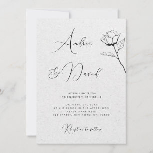 Gray Kraft Look Drawn Rose QR Code RSVP Wedding Invitation