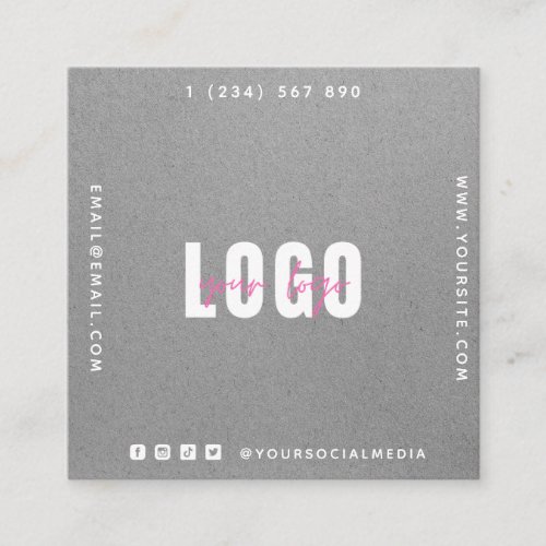 Gray Kraft Paper Add Your Logo  QR Code Simple    Square Business Card