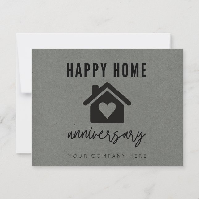 Gray Kraft Paper Happy Home Anniversary Realty Card (Front)