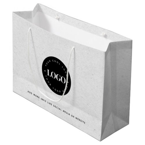 Gray Kraft Paper Look Round Logo Business Custom L Large Gift Bag