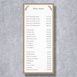Gray, Kraft &amp; Rustic Menu &amp; Price List Rack Card