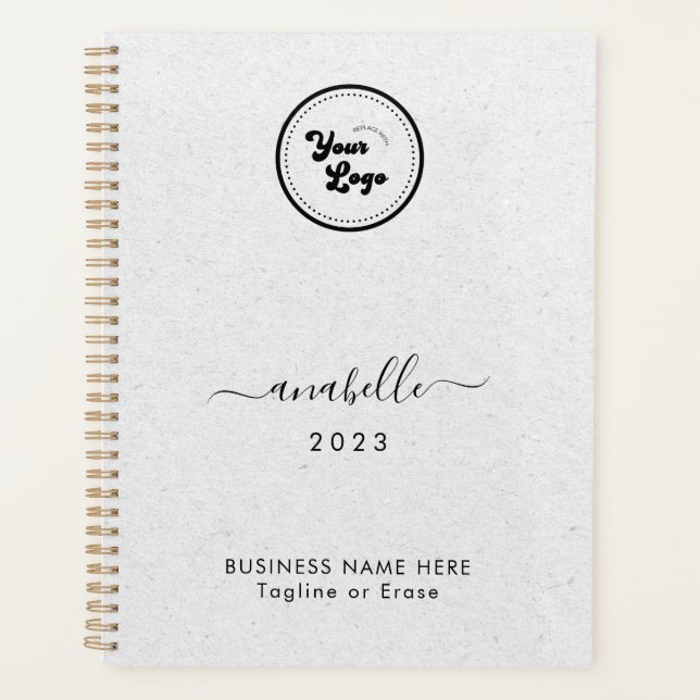 Gray Kraft Style Name Year Custom Business Logo Planner (Front)