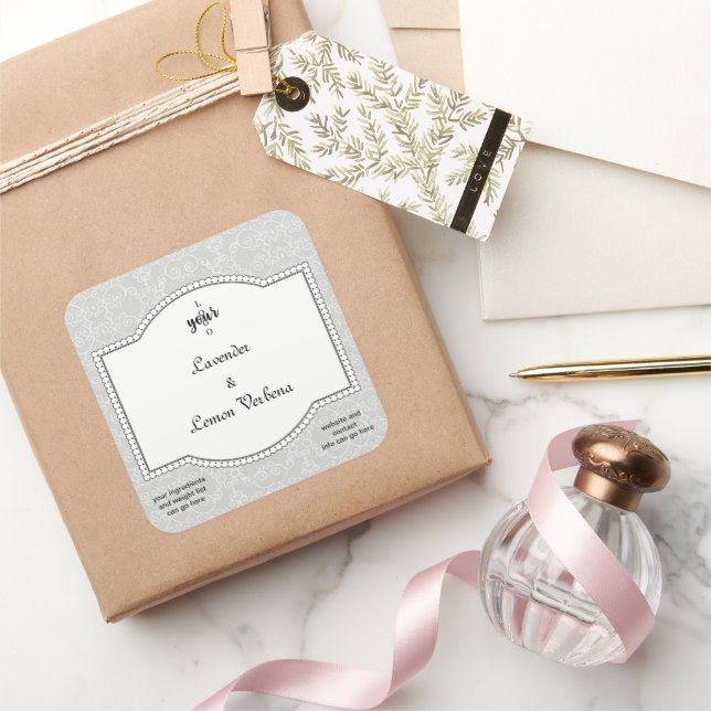 Gray Lace Damask Soap and Candle Label (Gifting)