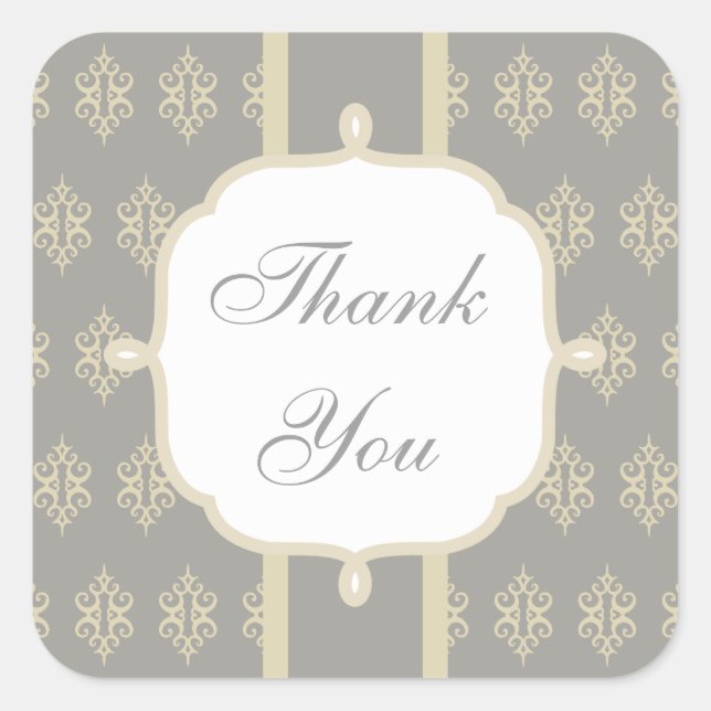 Gray Lace Wedding Party Thank You Stickers (Front)