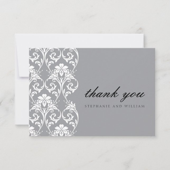 Gray Lace Wedding Thank You Card (Front)