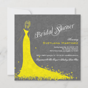 Gray Lace With Yellow Wedding Dress Invitation