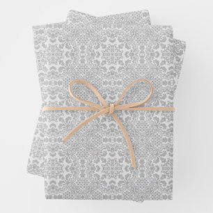 Gray Lace Wrapping Paper Sheets