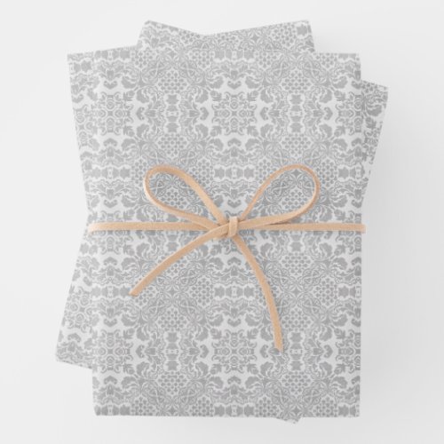 Gray Lace Wrapping Paper Sheets