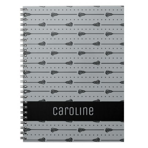 Gray Lacrosse Black Sticks  Dotted Lines Notebook