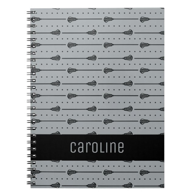 Gray Lacrosse Black Sticks & Dotted Lines Notebook (Front)