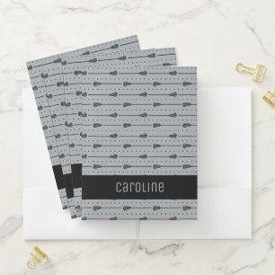 Gray Lacrosse Black Sticks & Dotted Lines Pocket Folder