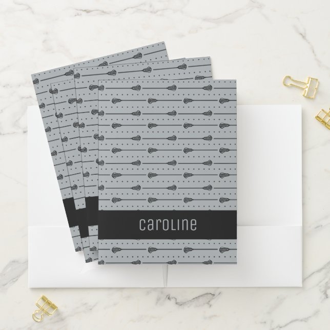 Gray Lacrosse Black Sticks & Dotted Lines Pocket Folder (In Situ)