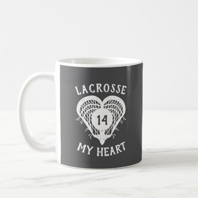Gray Lacrosse My Heart Coffee Mug (Left)