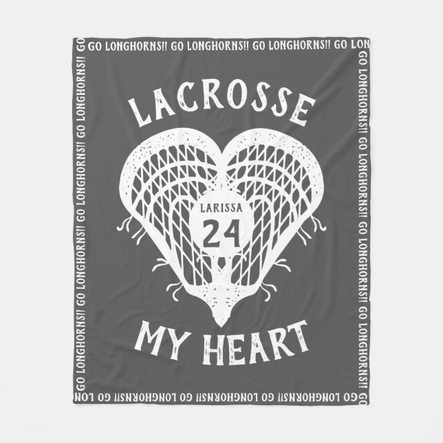 Gray Lacrosse My Heart Fleece Blanket (Front)
