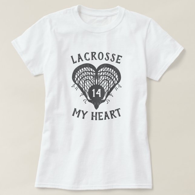 Gray Lacrosse My Heart T-Shirt (Design Front)