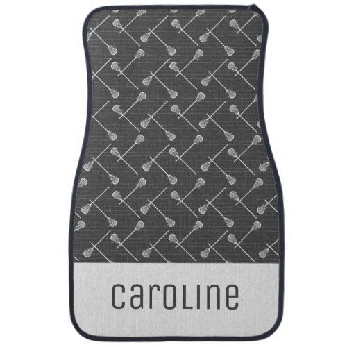 Gray Lacrosse White Sticks Patterned Car Floor Mat