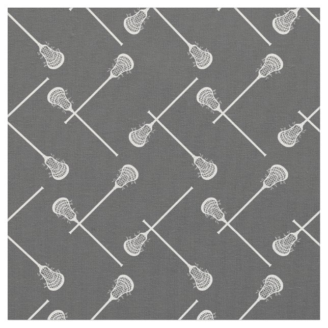 Gray Lacrosse White Sticks Patterned Fabric (Close Up)