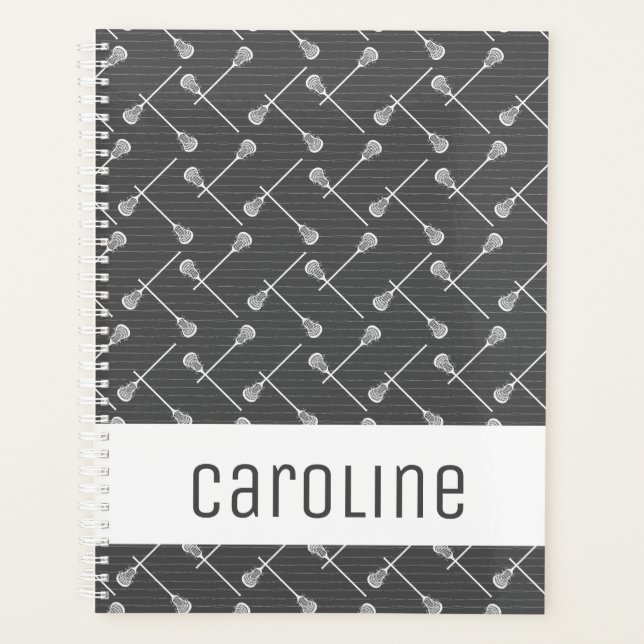 Gray Lacrosse White Sticks Patterned Planner (Front)