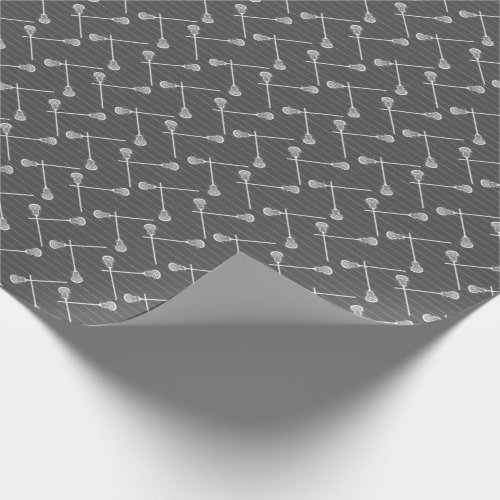 Gray Lacrosse White Sticks Patterned Wrapping Paper