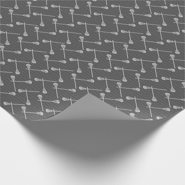 Gray Lacrosse White Sticks Patterned Wrapping Paper (Corner)