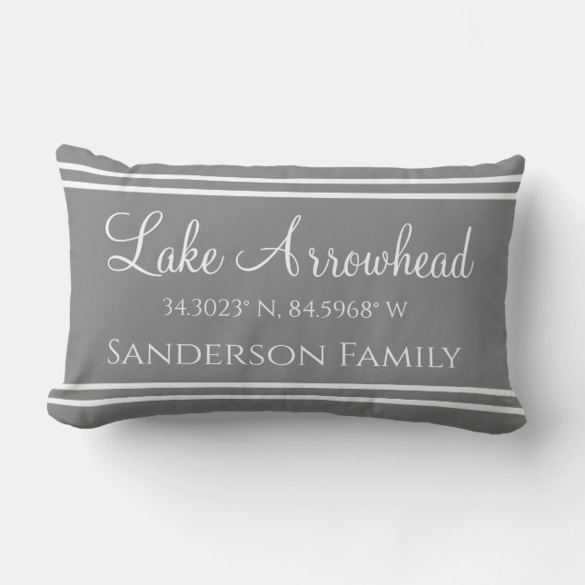 Gray Lake and Family Name  Map Coordinates  Lumbar Pillow (Front)