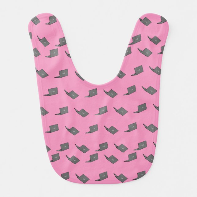Gray Laptop with Bird Logo Cartoon Baby Bib (Front)